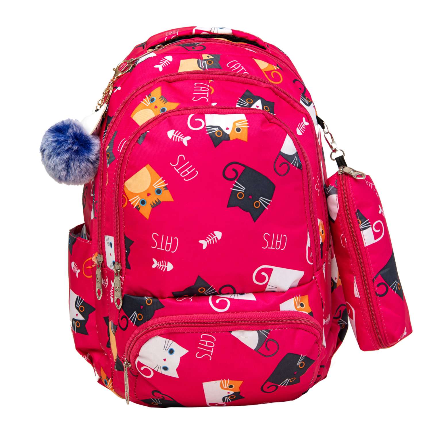 Рюкзак с брелоком киска O GO для девочки с кошкой и пеналом - фото 1