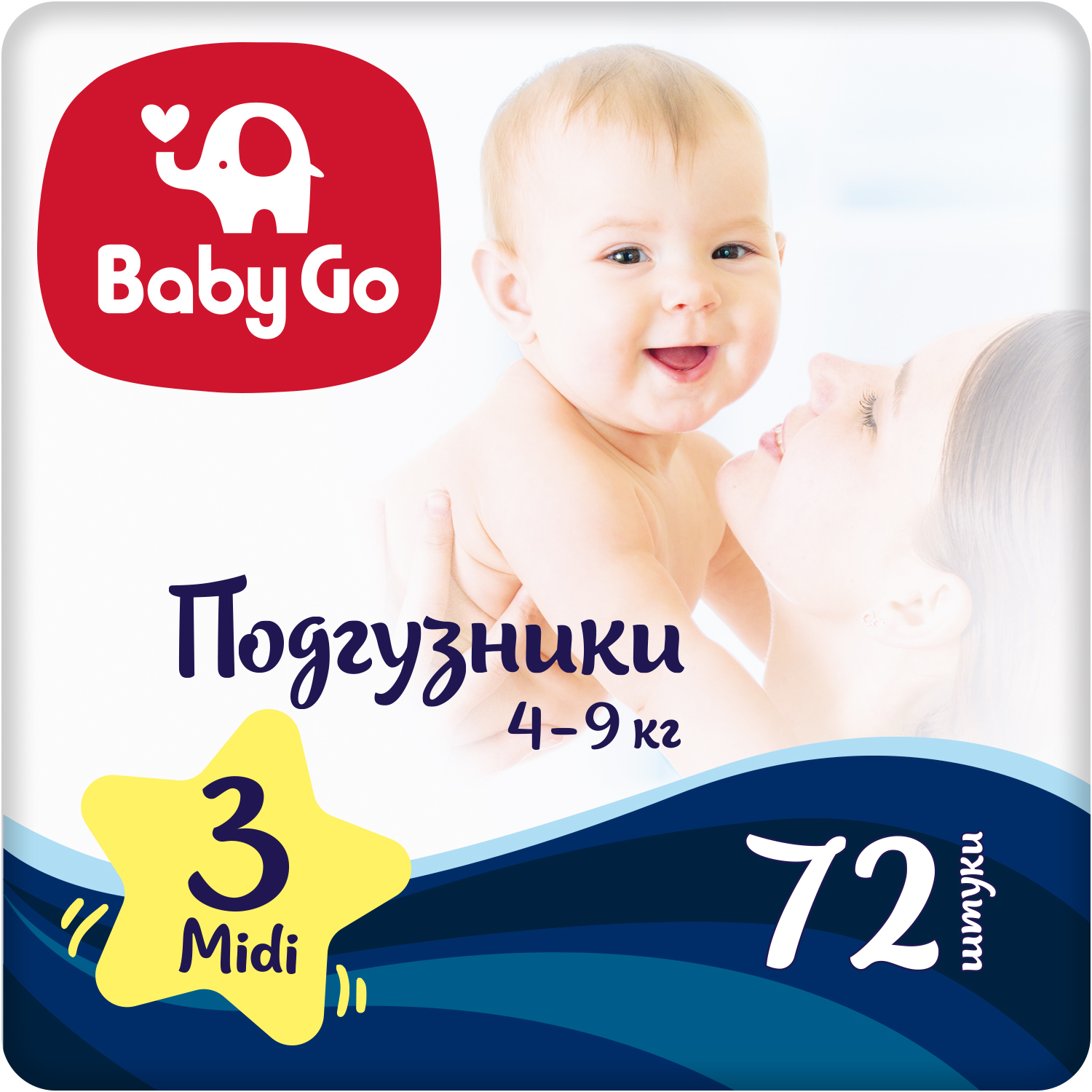 Подгузники BabyGo Midi 4-9кг 72шт - фото 1