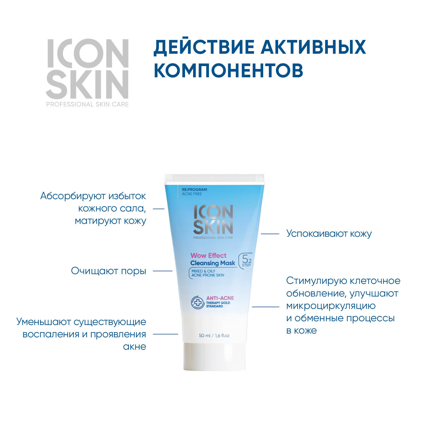 Маска для лица ICON SKIN очищающая wow effect 50 мл - фото 2