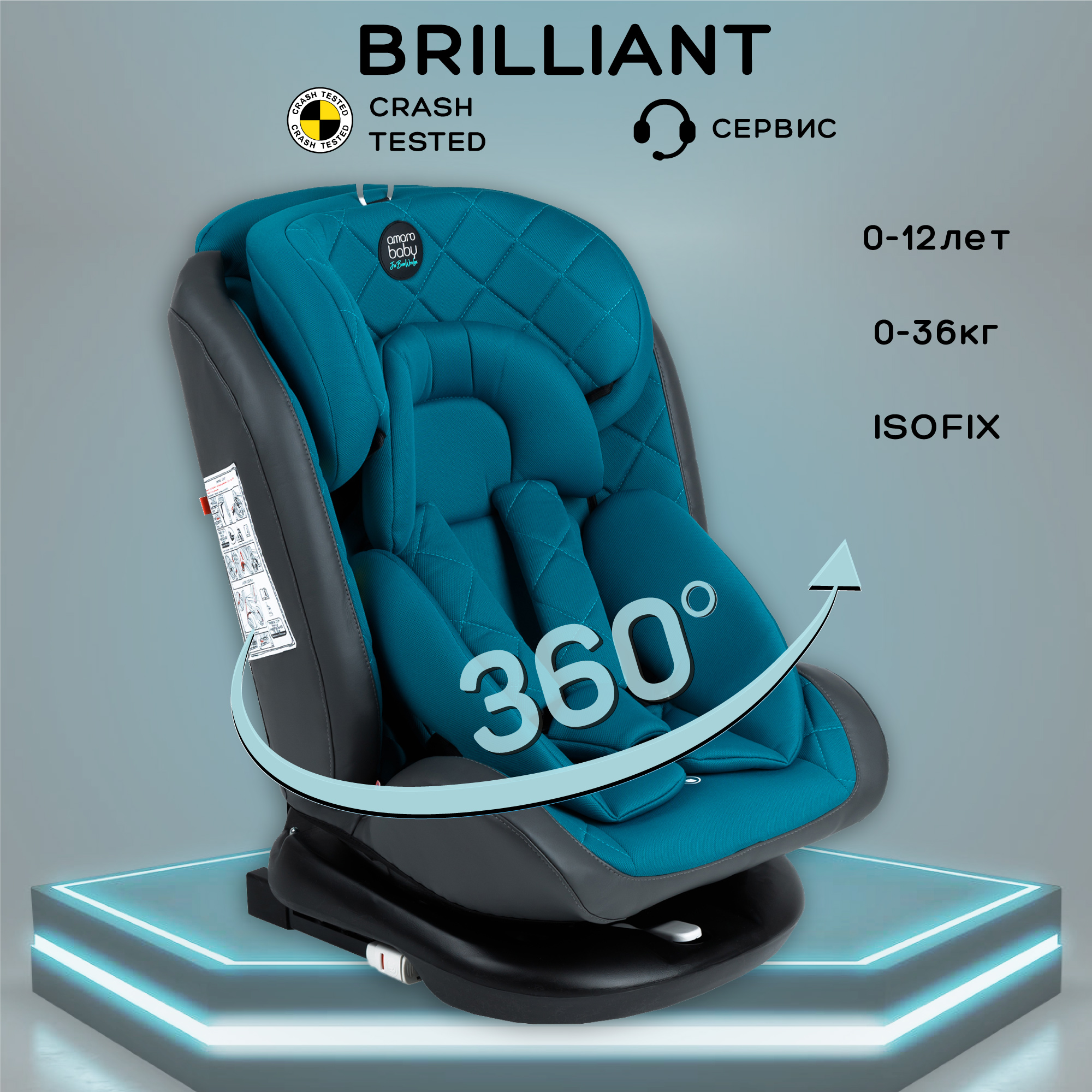 Автокресло Amarobaby Brilliant Isofix класс D группа 0+/1/2/3 Бирюзовый - фото 2