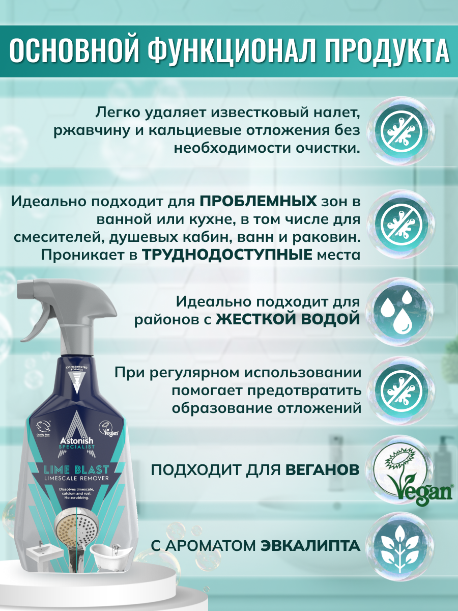 Интенсивный удалитель Astonish известкового налета с ароматом эвкалипта Specialist Ultimate Limescale Remover - фото 3