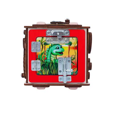 Бизиборд Jolly Kids развивающий кубик со светом Динозаврик