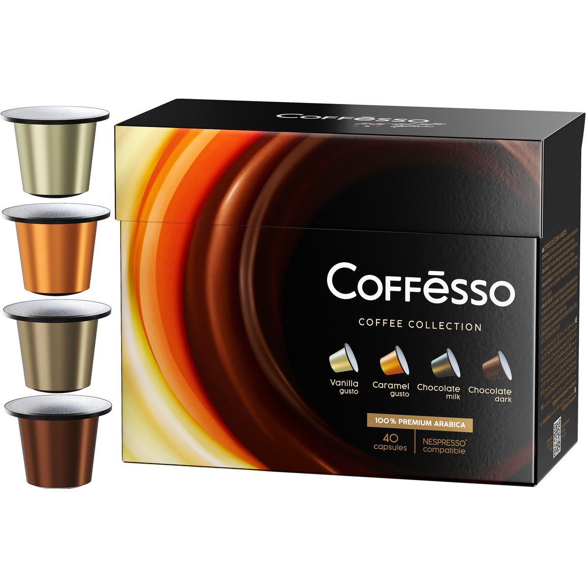 Кофе в капсулах Coffesso Ассорти 4 вкуса 40 шт ваниль карамель молочный шоколад темный шоколад - фото 3