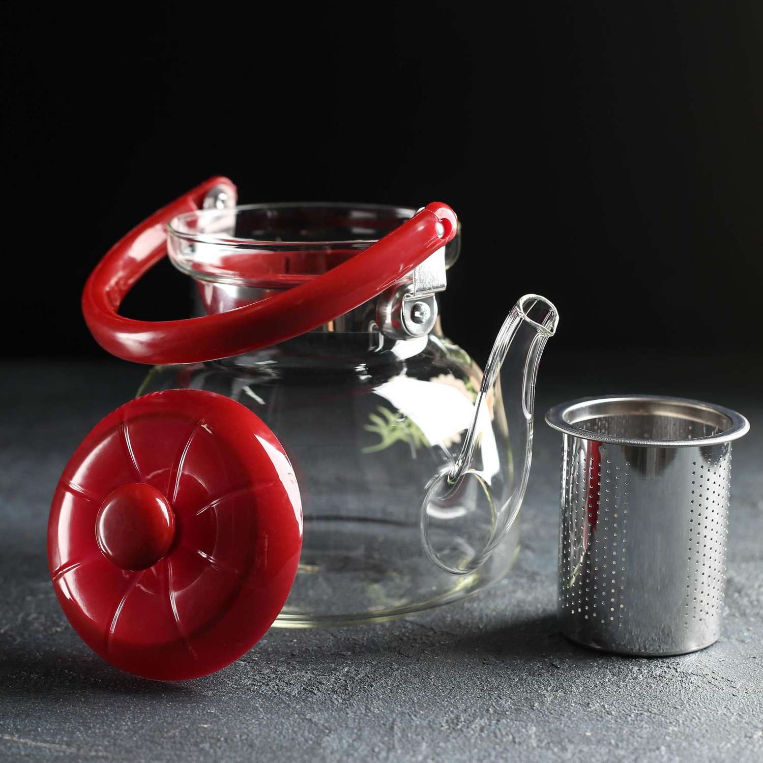 Чайник Sima-Land стеклянный заварочный с металлическим ситом «Цветочная фантазия» 1 л - фото 2