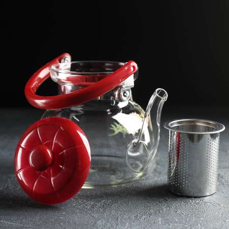 Чайник Sima-Land стеклянный заварочный с металлическим ситом «Цветочная фантазия» 1 л