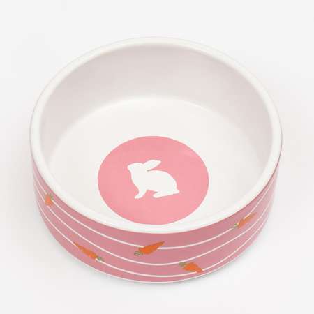 Миска Пижон керамическая «Зайчик с морковками» 300 мл 13x13x5 cм розовая
