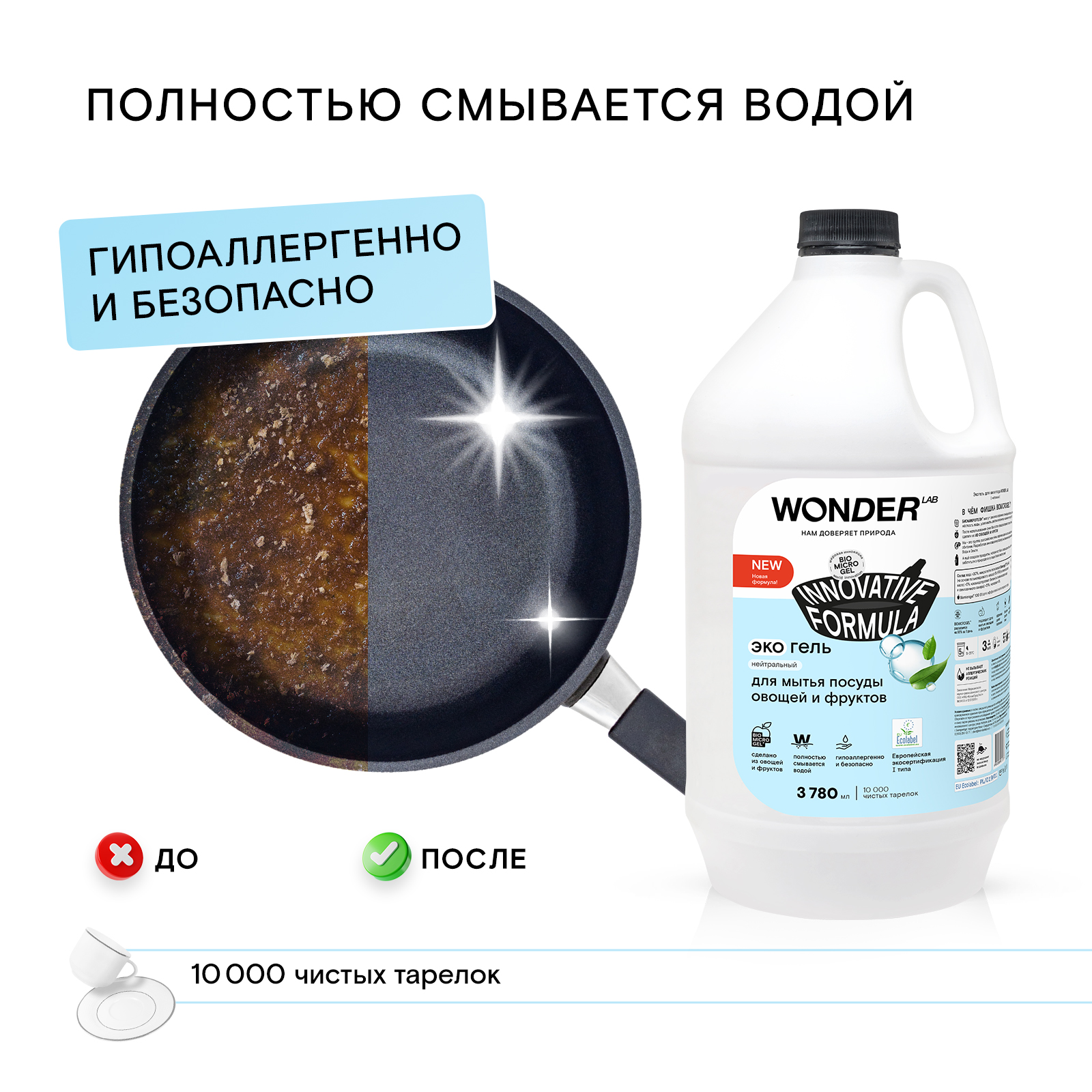 Гель для мытья посуды WONDER Lab Нейтральный 3.78л - фото 8