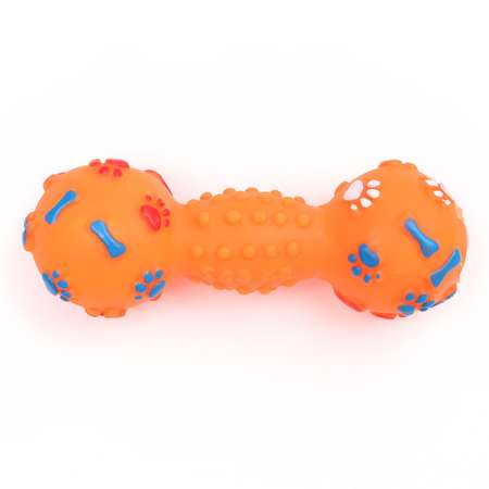 Игрушка Пижон пищащая «Гантель с лапками» для собак 13 см оранжевая