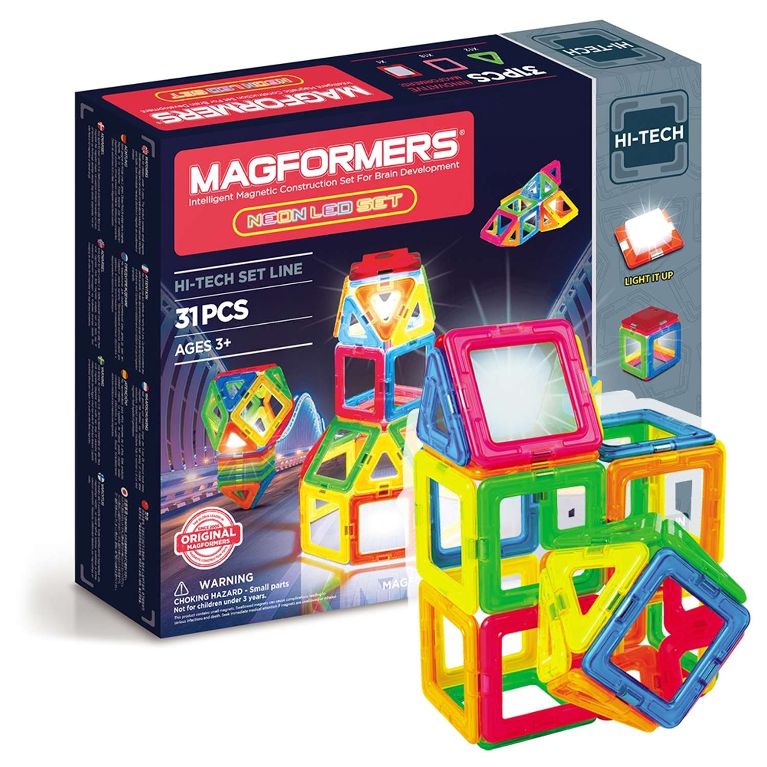 Магнитный конструктор MAGFORMERS Neon Led set 31 деталь - фото 1