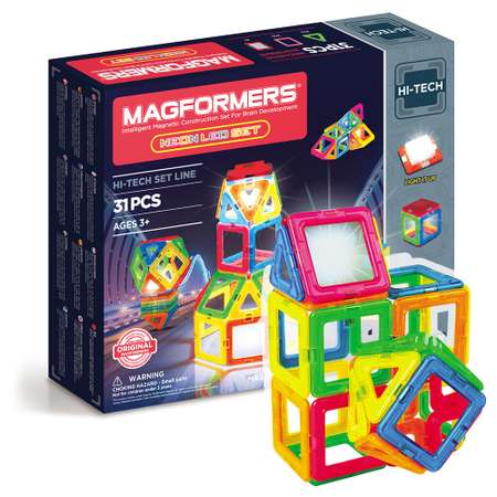 Магнитный конструктор MAGFORMERS Neon Led set 31 деталь