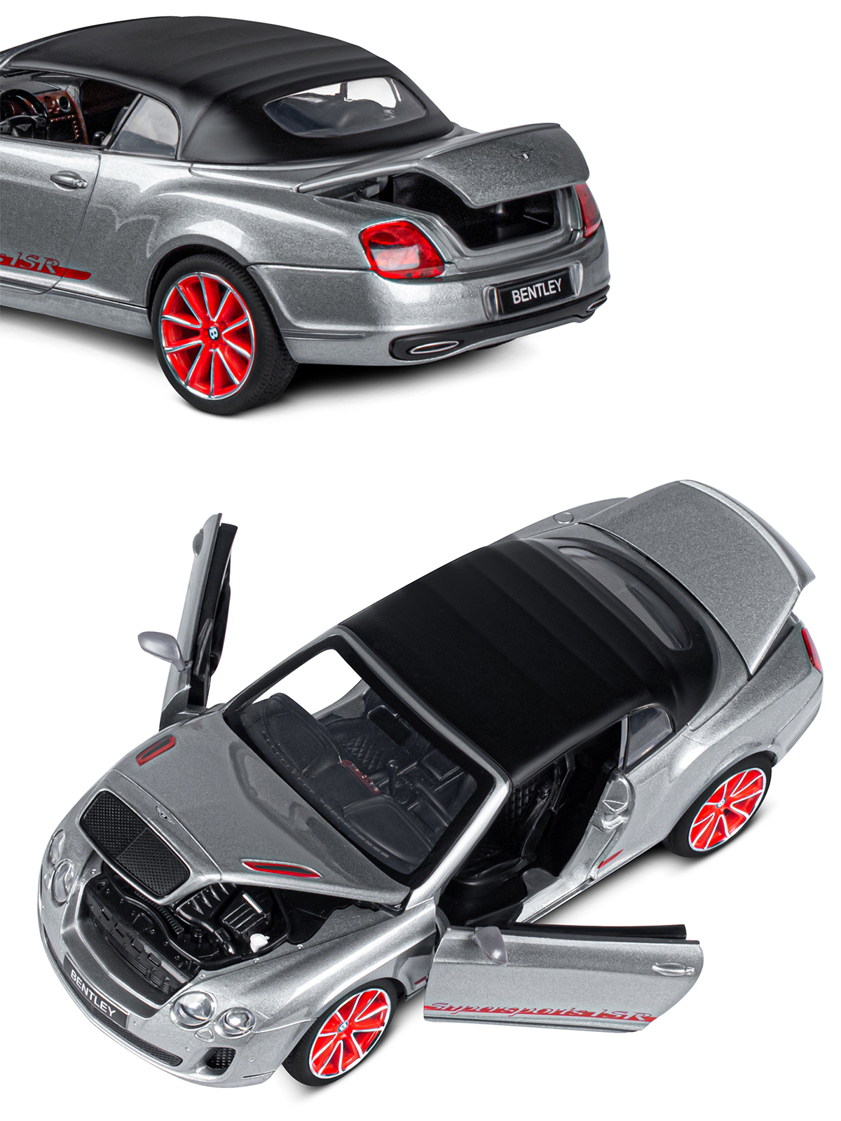 Машинка металлическая АВТОпанорама игрушка детская Bentley Continental Supersports ISR 1:24 серый JB1251021 - фото 8