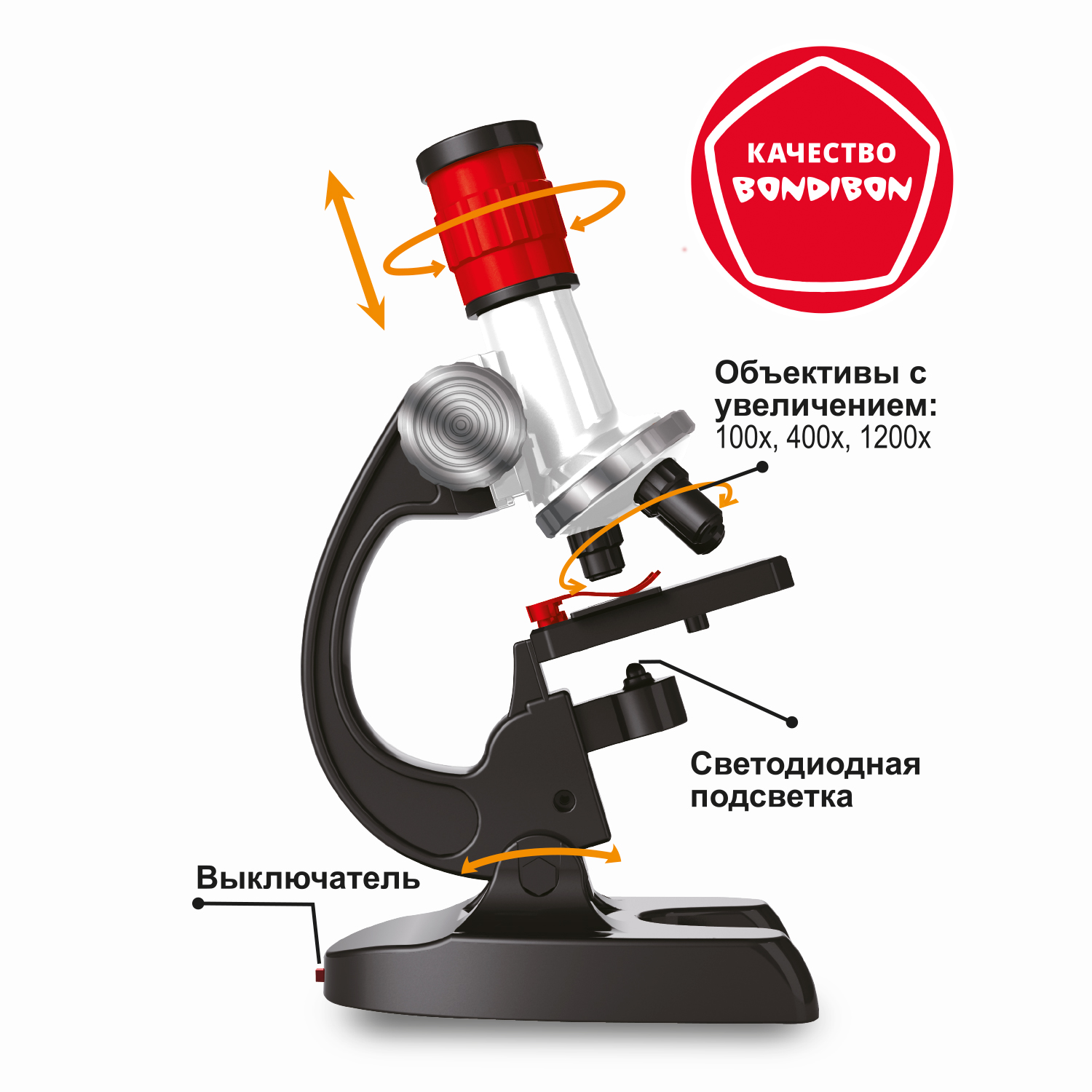 Набор для опытов BONDIBON развивающий Микроскоп с подсветкой увеличение 100 -1200X серия Науки с Буки - фото 6