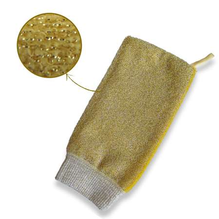Мочалка-варежка Мойдодыр с люрексом для пилинга и скрабинга разной жесткости желтая