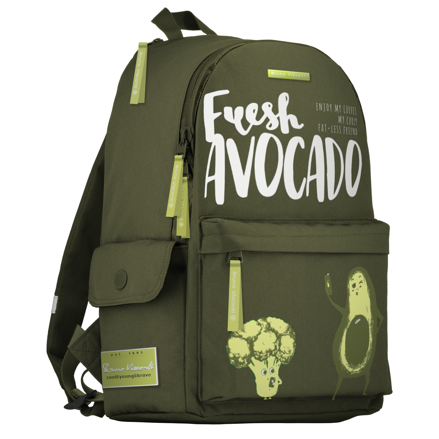 Рюкзак школьный Bruno Visconti молодежный темно-зеленый Авокадо Селфи - фото 1