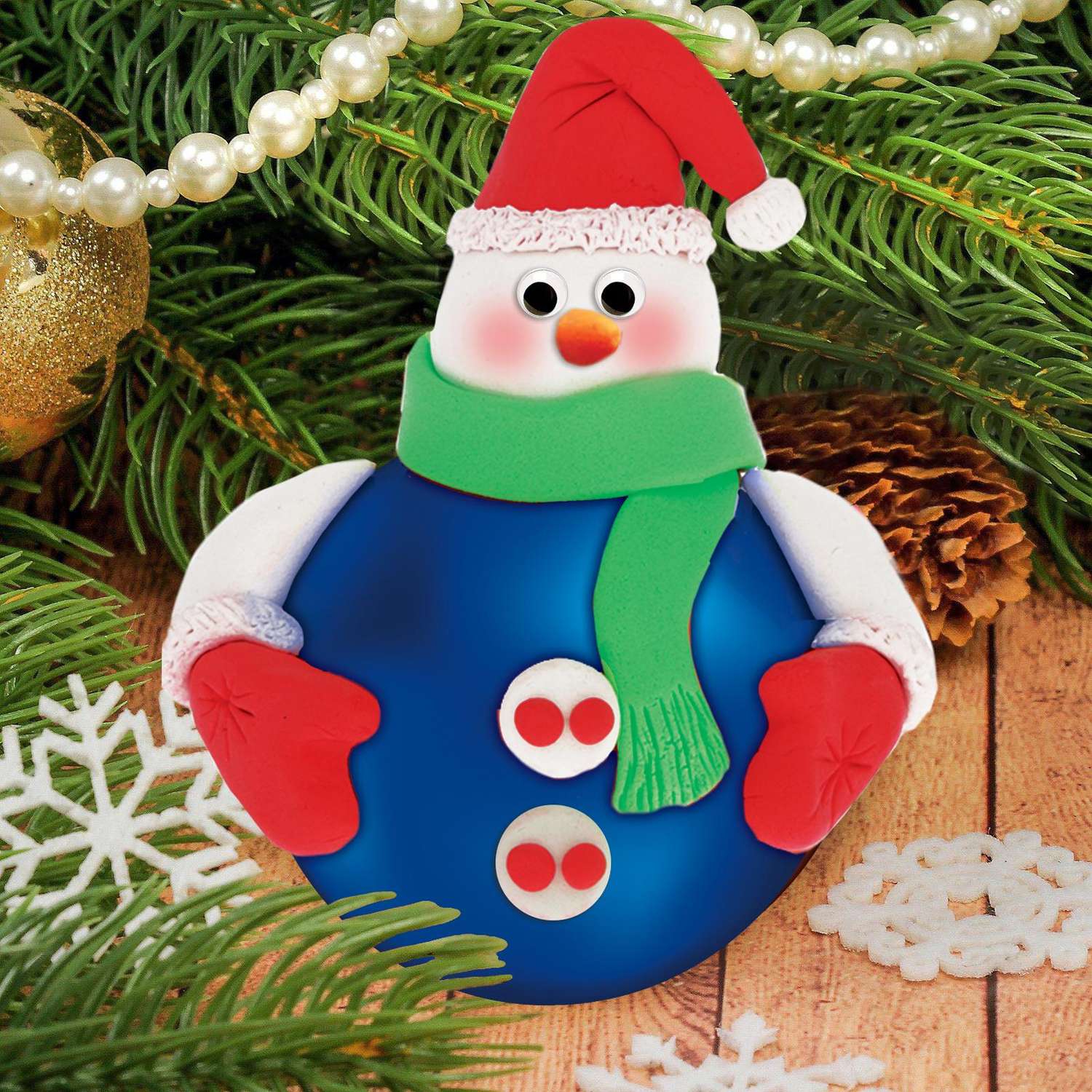 Набор для творчества Школа Талантов Новогодний шар с массой для лепки Снеговик - фото 5