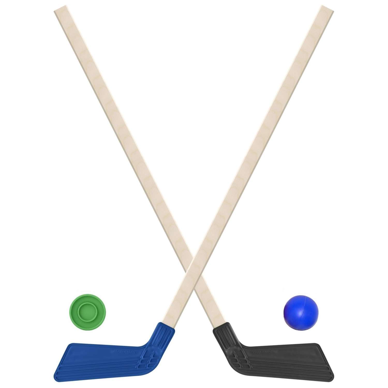 Набор для хоккея Задира Клюшка хоккейная 2 шт черная + синяя + шайба + мячик - фото 1
