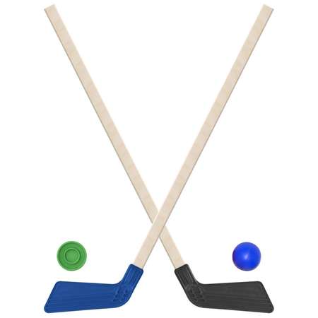 Набор для хоккея Задира Клюшка хоккейная 2 шт черная + синяя + шайба + мячик