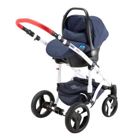 Коляска 3в1 BeBe-mobile Movo Standart R1 Синий+Белая кожа+Красная кожаная отделка