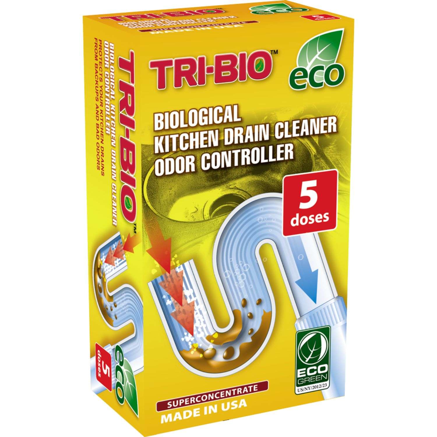 Порошок для прочистки труб TRI-BIO кухонных с контролем запаха. Суперконцентрат 5 доз - фото 1