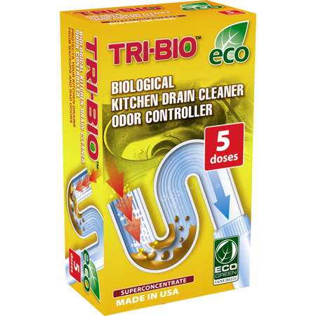 Порошок для прочистки труб TRI-BIO кухонных с контролем запаха. Суперконцентрат 5 доз