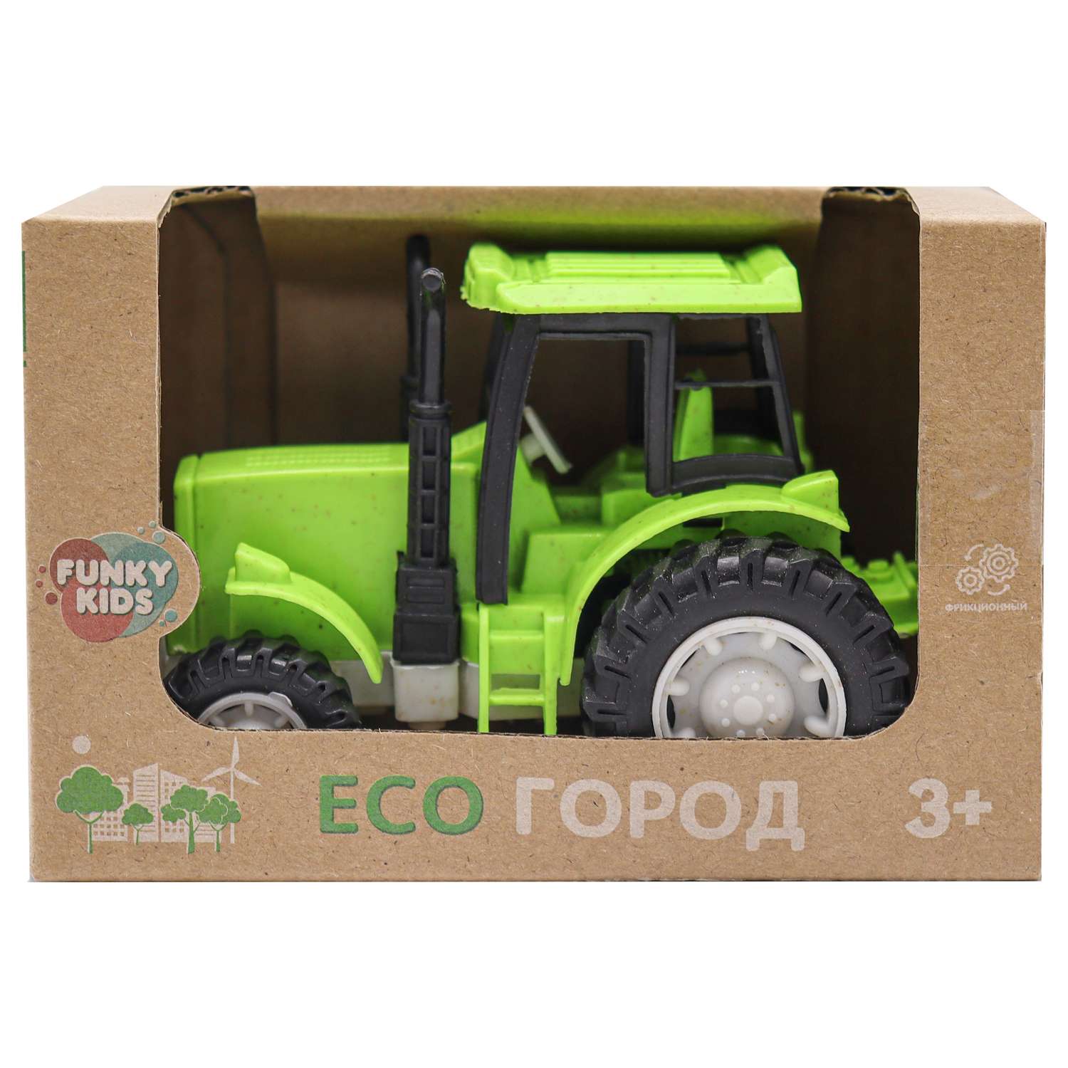 Игрушка Funky Toys Эко-Трактор с фрикц.механизмом 12 см Зеленый FT0416332-3 FT0416332-3 - фото 2