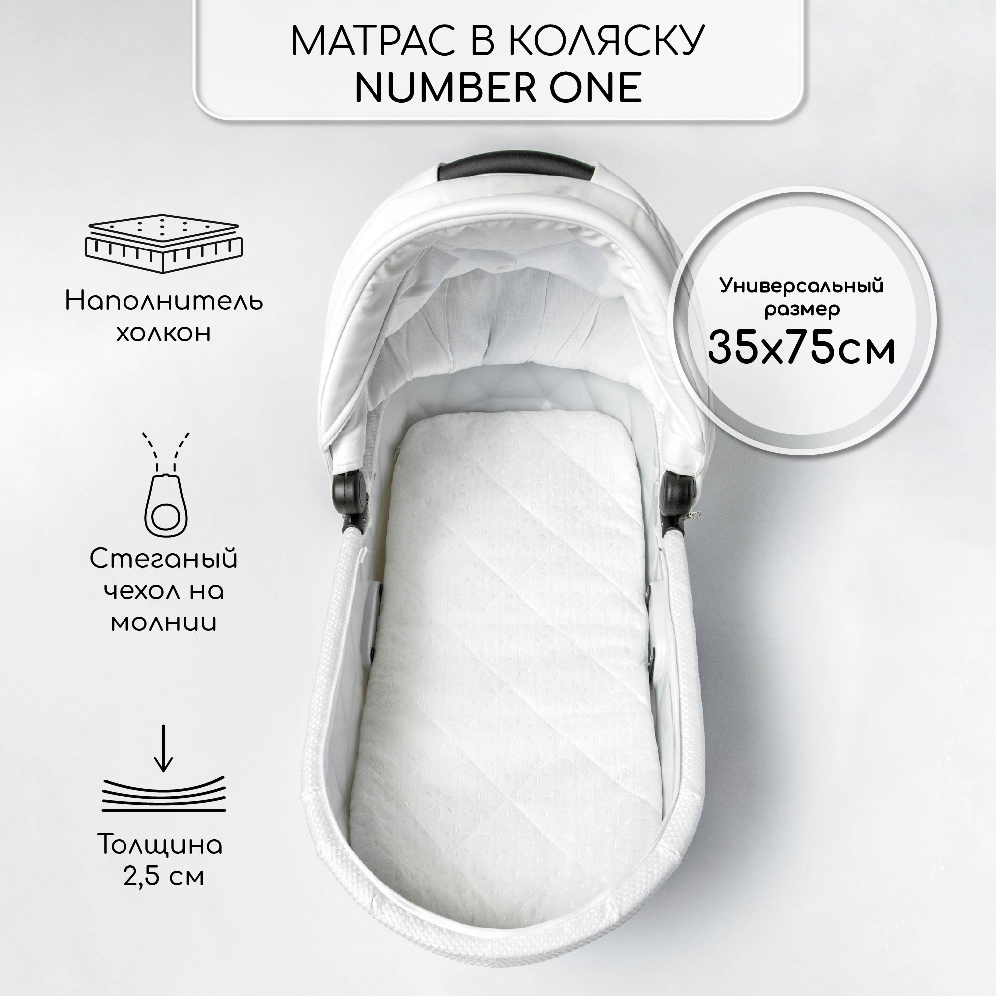 Матрас в коляску AmaroBaby Number one 35х77 см AMARO-33No-B0 - фото 1