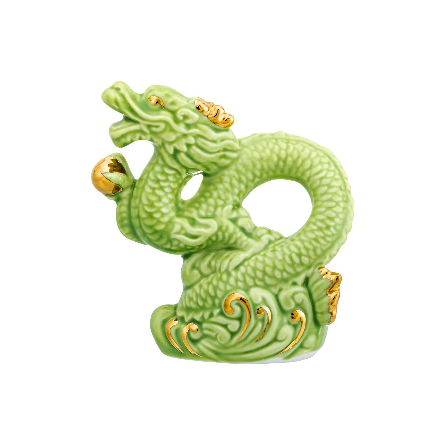 Фигурка декоративная Elan Gallery 10х5х10.5 см Китайский дракон зеленая с золотом - фото 1