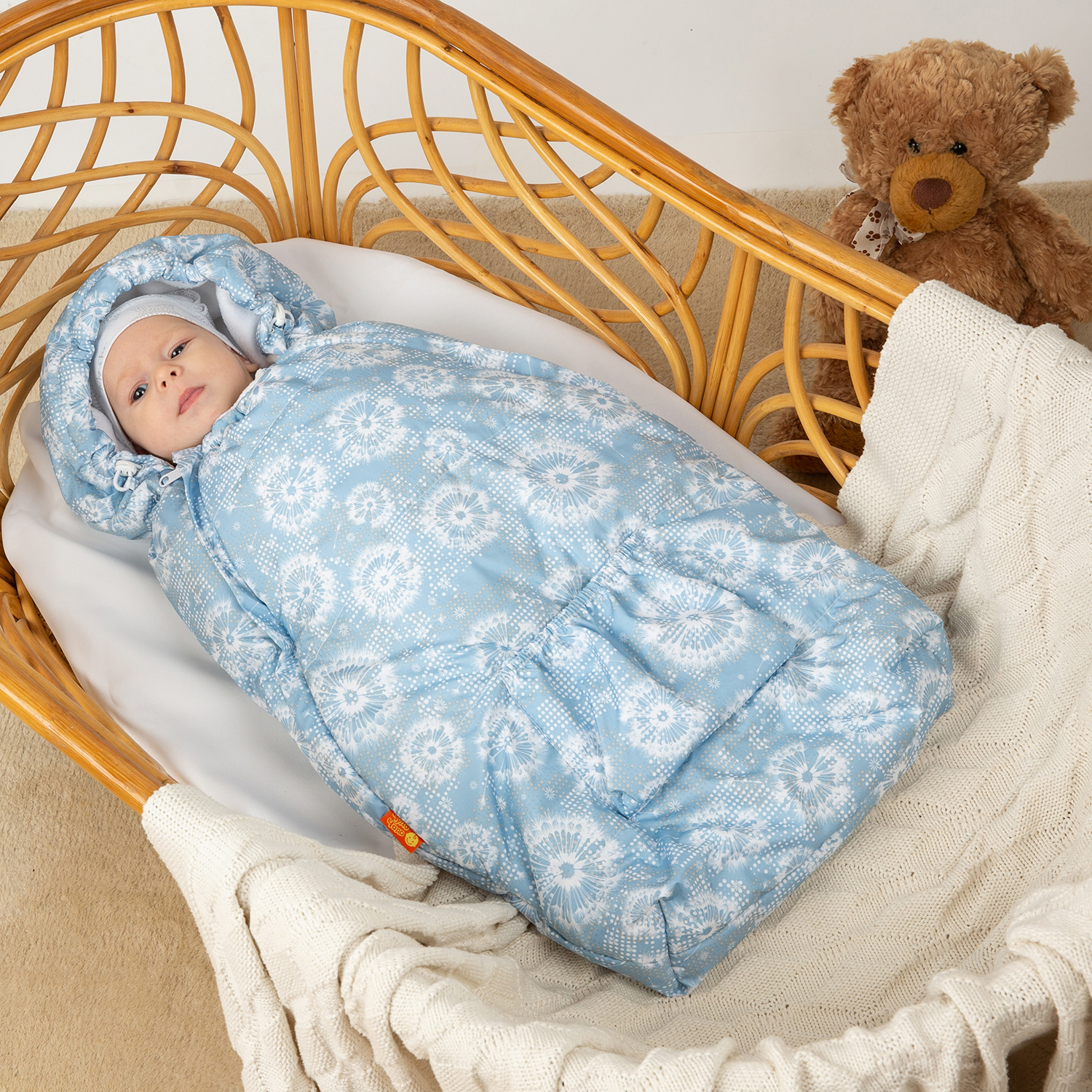 Конверт на выписку Чудо-Чадо для новорожденного теплый флисовый «Chicky» голубой/одуванчики - фото 1