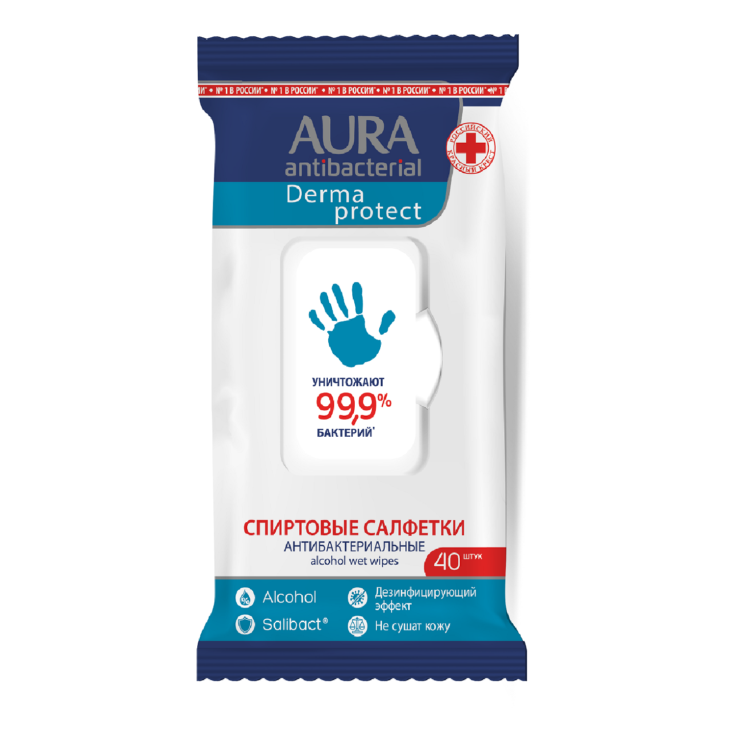 Салфетки влажные AURA Antibacterial Derma Protect антибактериальные  спиртовые 40шт купить по цене 78 ₽ в интернет-магазине Детский мир