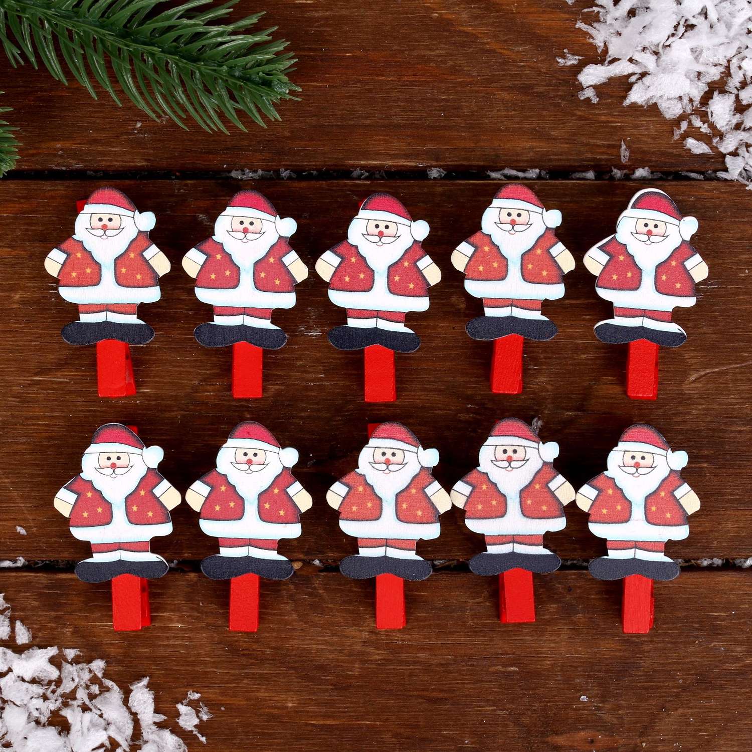 Прищепки Лесная мастерская декор новогодние «Дед Мороз» с блёстками набор 10 штук - фото 4