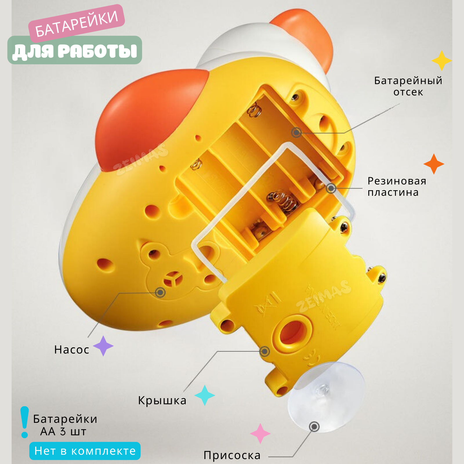 Игрушки для купания Zeimas Утка лейка с насадками 7 шт на присосках - фото 9