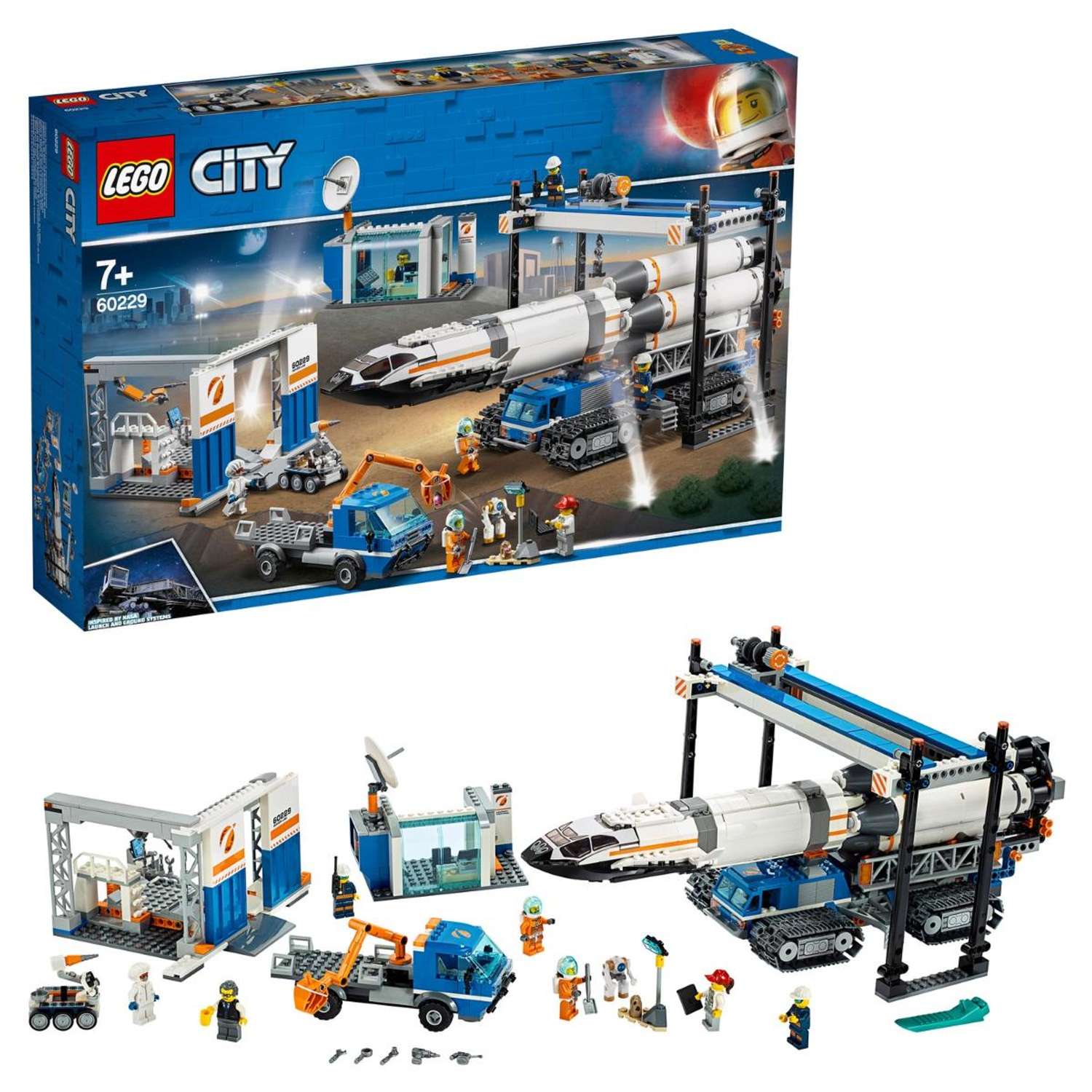 Конструктор LEGO City Space Port Площадка для сборки и транспорт для перевозки ракеты 60229 - фото 1