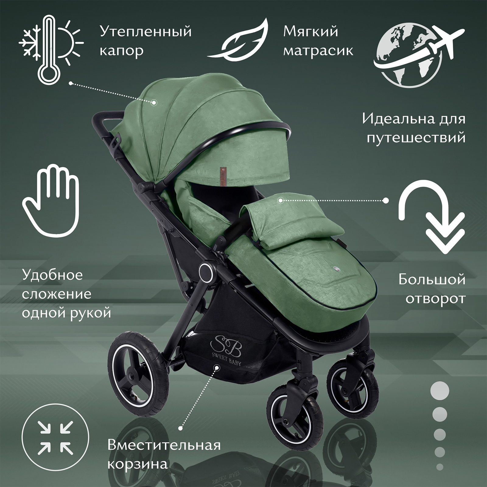 Коляска прогулочная Sweet Baby Suburban Compatto Air Green