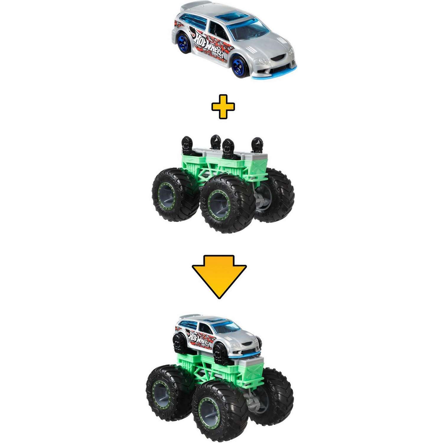 Набор Hot Wheels Monster Trucks Монстр-мейкер с 2машинками и шасси Зеленый GWW15 GWW13 - фото 3