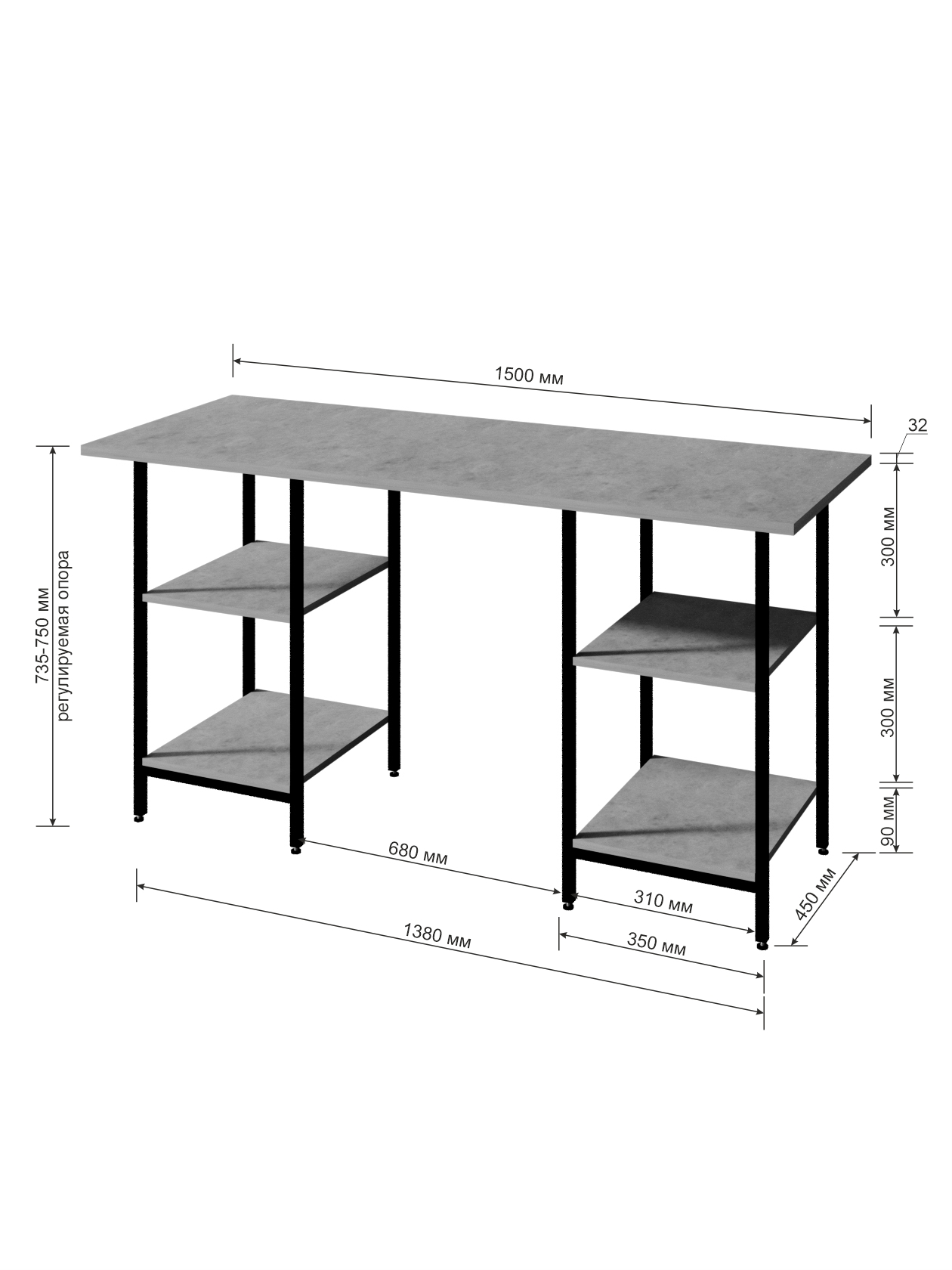 Стол WoodSteel Письменный компьютерный в стиле Лофт Urban 150x58x76 см. Ателье светлый. Черный - фото 2