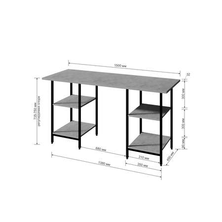 Стол WoodSteel Письменный компьютерный в стиле Лофт Urban 150x58x76 см. Ателье светлый. Черный