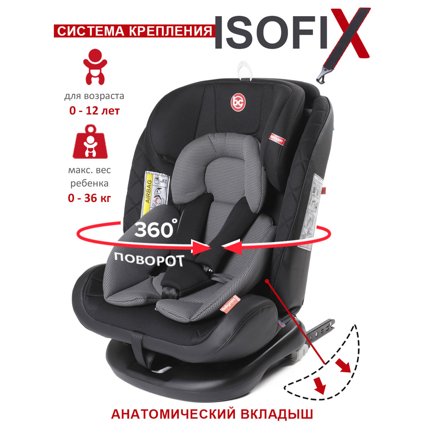 Автокресло BabyCare Shelter ISOFIX черный серый