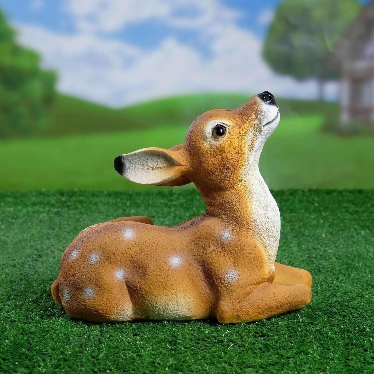 Садовая фигура Хорошие сувениры «Лежащий оленёнок» из полистоуна 24 см средняя коричневая - фото 1