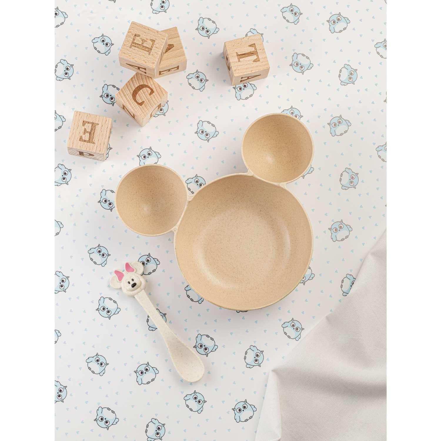 Набор детской посуды Добрый Филин Детская тарелка вилка ложка Мышонок бежевый 3 предмета - фото 8