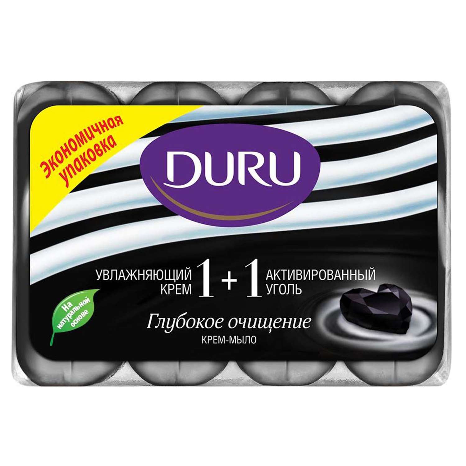 Мыло DURU Soft Sensation туалетное Увлажняющий крем+активированный уголь 4*90г - фото 1