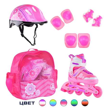 Набор роликовые коньки Alpha Caprice раздвижные Floret White Pink Violet шлем и набор защиты в сумке размер M 35-38