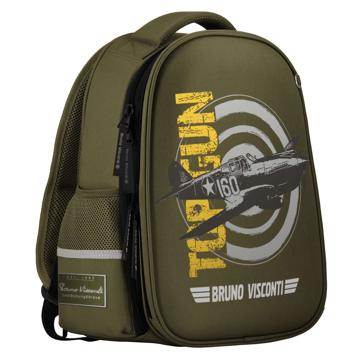 Рюкзак школьный Bruno Visconti темно-зеленый с эргономичной спинкой Милитари Top gun - фото 1