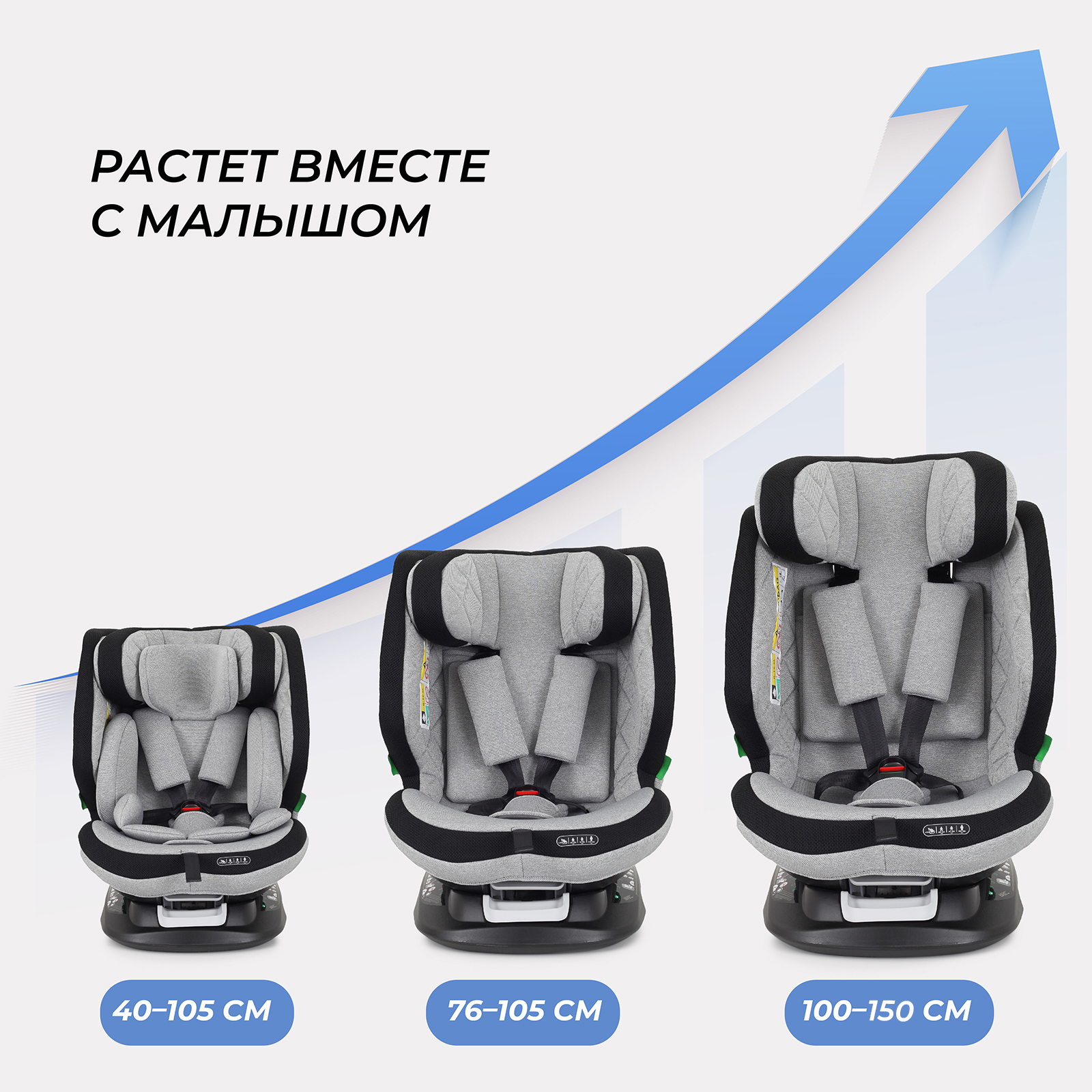 Автокресло с поворотной базой MOWbaby Motion isofix Light grey 40-150см - фото 3