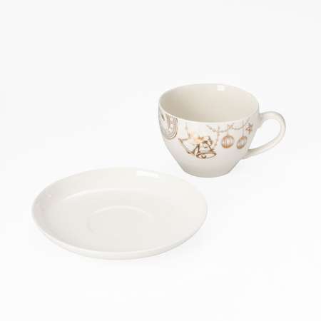 Чайная пара Доляна фарфоровая «Праздничное настроение» 2 предмета: чашка 280 мл блюдце d=15 см цвет белый