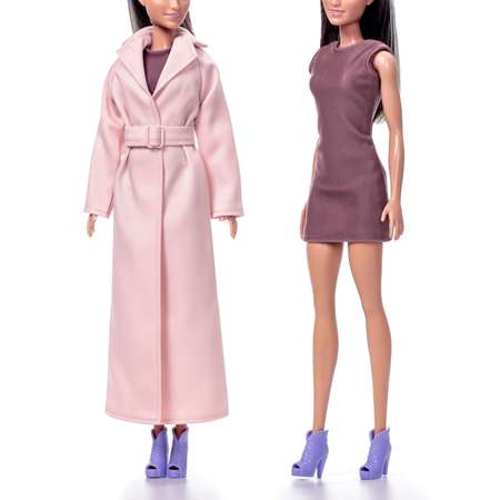 Плащ платье и пояс одежда для Barbie VIANA терракотовый и розовый