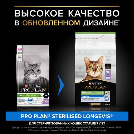 Корм сухой для кошек PRO PLAN Sterilised Longevis 1.5кг индейка пожилых