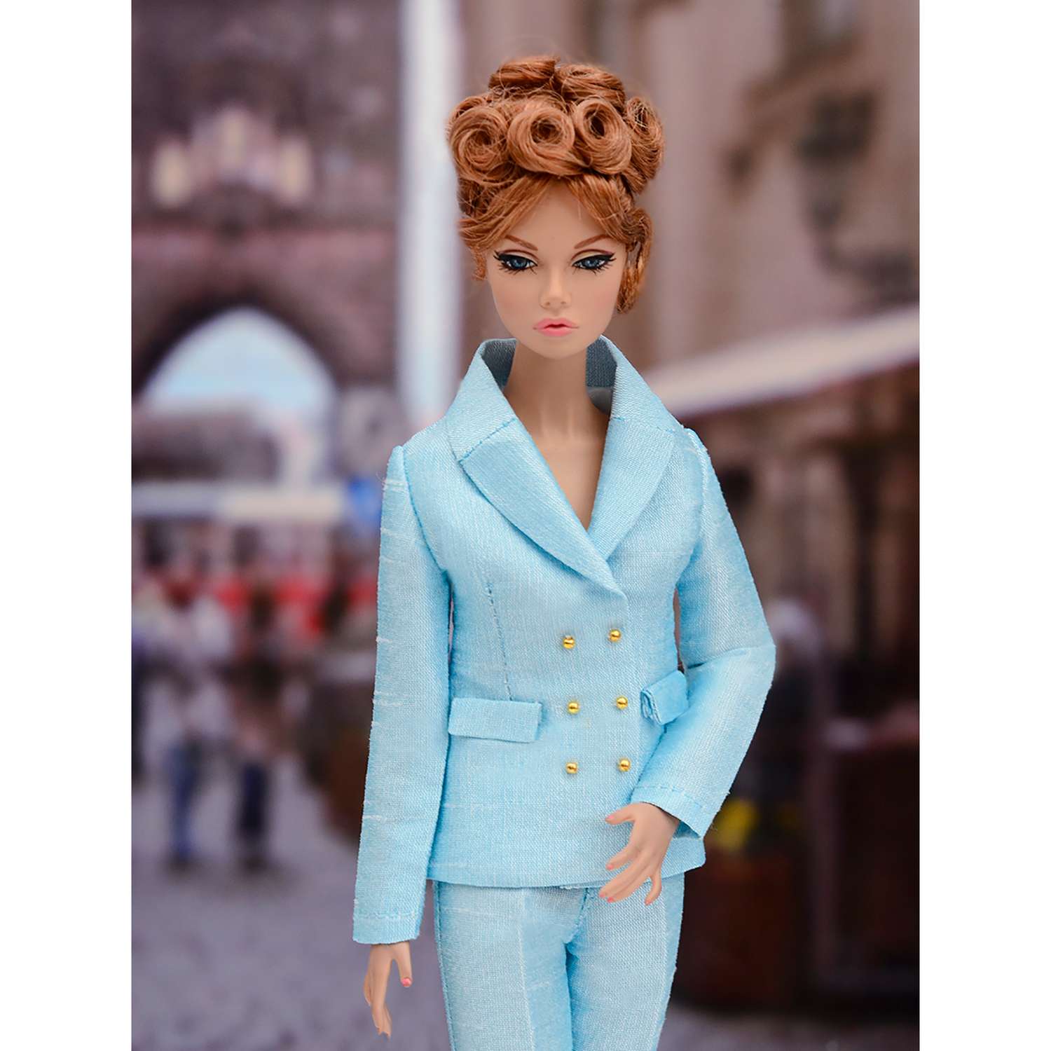 Шелковый брючный костюм Эленприв Небесно-голубой для куклы 29 см типа Барби FA-011-15 - фото 9
