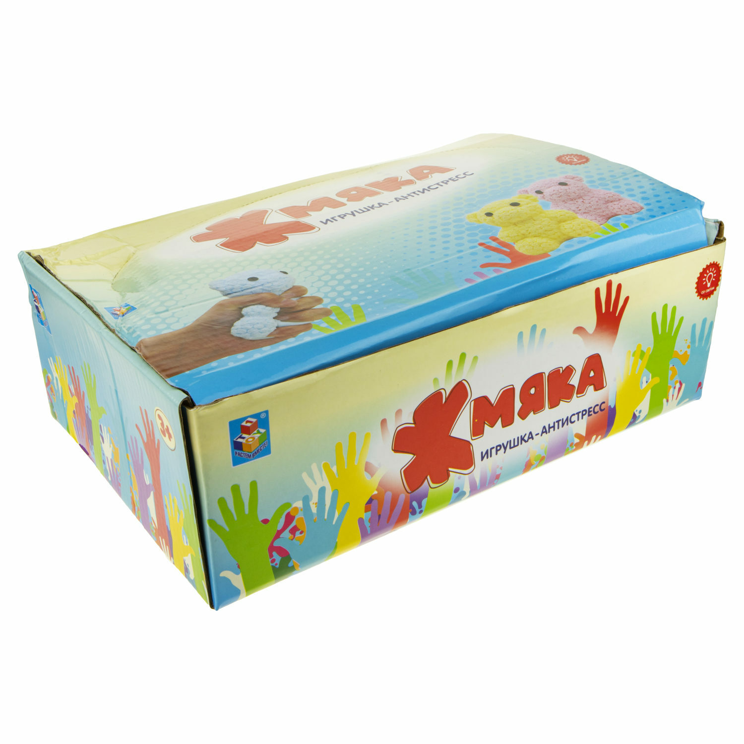 Игрушка антистресс 1TOY Жмяка мишка в розах со светом розовый - фото 4