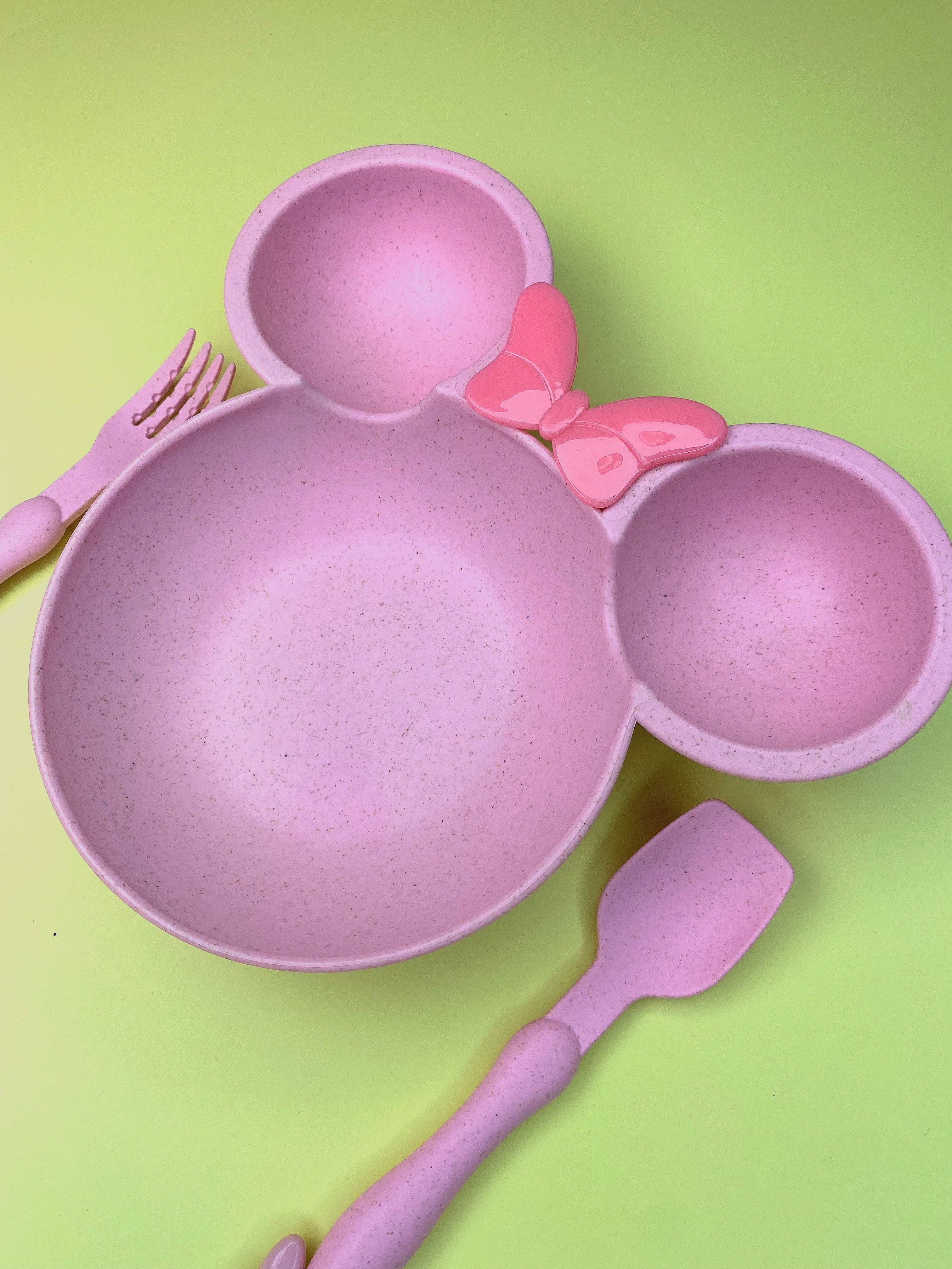 Набор детской посуды Добрый Филин Детская тарелка вилка ложка Мышонок розовый 3 предмета - фото 15