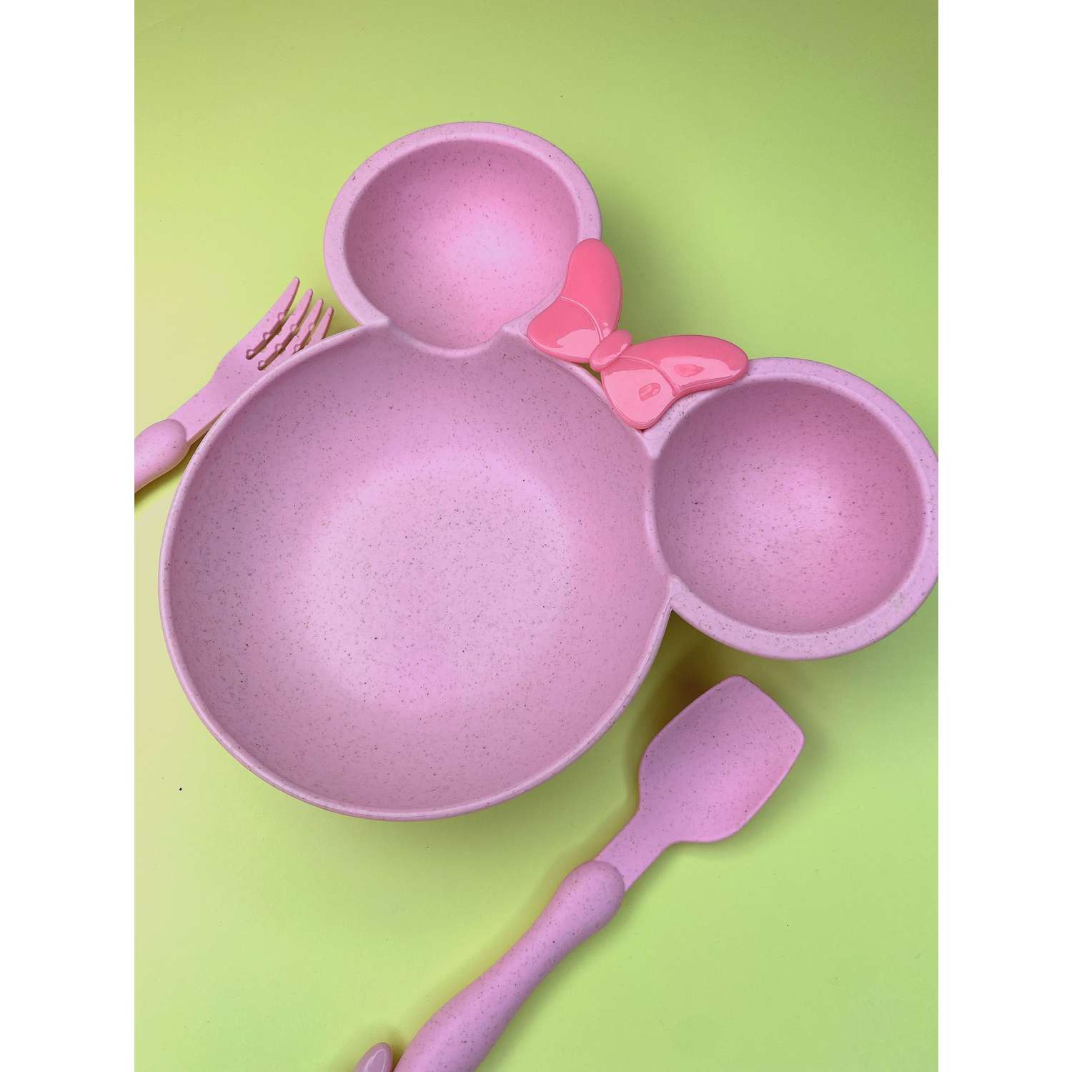 Набор детской посуды Добрый Филин Детская тарелка вилка ложка Мышонок розовый 3 предмета - фото 15